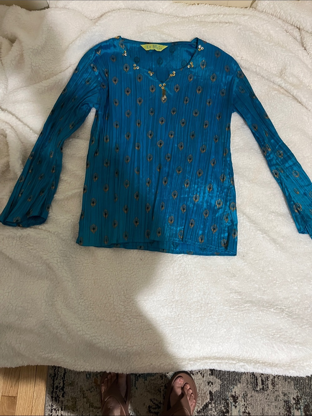 Teal Blue Embellished Long Sleeve Top